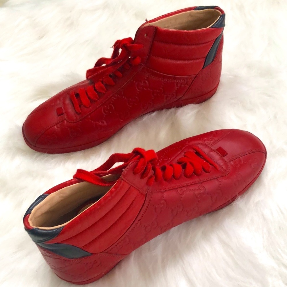 Gucci Men's Red High Top Sneakers Size 8.5 - Picture 4 of 14